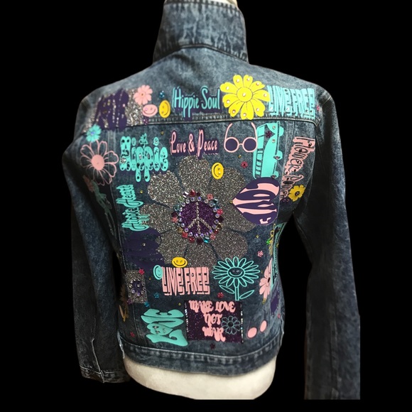 Pamynthia Designs Jackets & Blazers - Hippie Soul Peace Sign Bling Jean Jacket